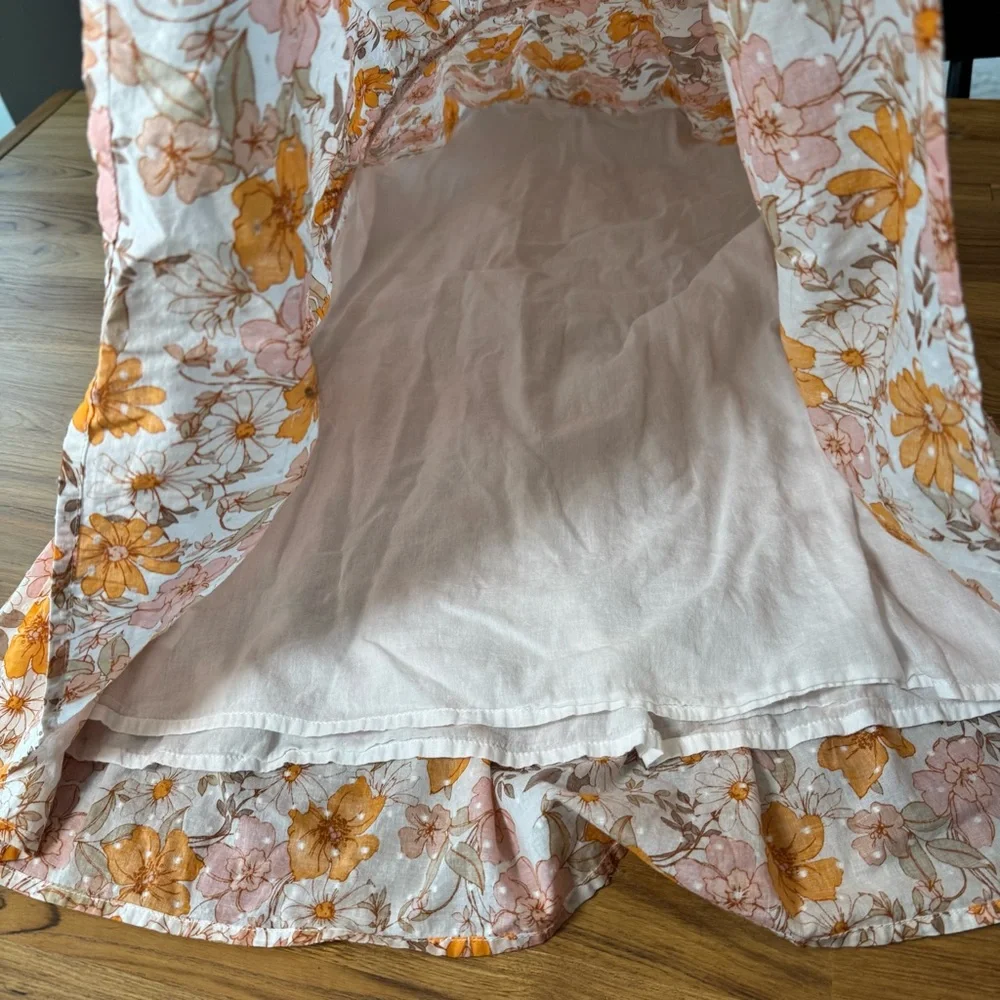 Lush Floral Dress Women’s Small Summer Dress 100% Cotton Orange Pink White - Picture 5 of 10